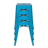 Four stackable light blue Bistro stools VANTAGGIO with black foot caps by hjh OFFICE