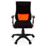 Black and orange Swivel Chair – Children KIDDY PRO AL with lumbar cushion and five-caster base by hjh OFFICE – 360-degree view (front view 0°)