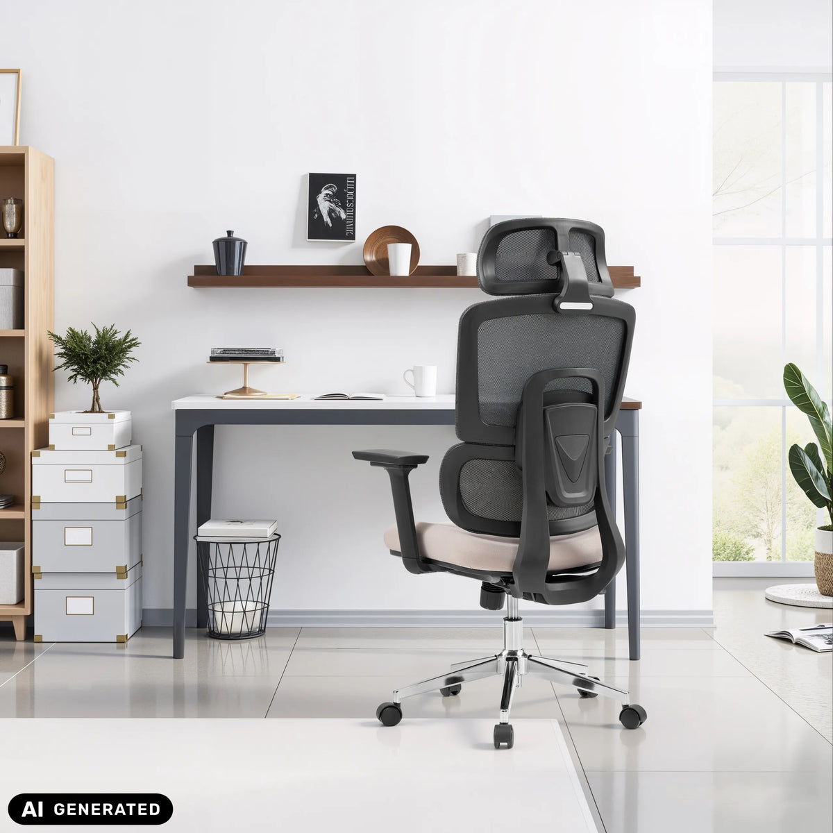 Professional Office Chair Ergomy Pro in dark grey and beige with mesh backrest by hjh OFFICE (AI-generated image)