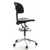 Black Counter chair TOP WORK 23 with foot ring and five-caster base by hjh OFFICE – 360-degree view (rear three-quarter view 120°)