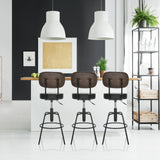 Three black DISC HIGH bar stools with curved backrests and footrests by hjh OFFICE