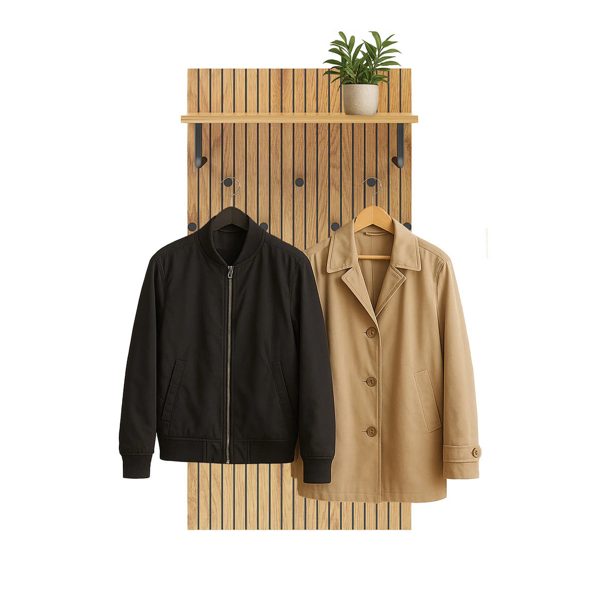 Wall-mounted coat rack LINNO SPACE in oak and black with shelf and coat hooks by hjh LIVING