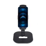 Black Mobile phone & tablet holder FLEXMOBI IV with stand and holding clamp by hjh OFFICE – 360-degree view (front view 0°)