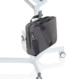Grey laptop bag with shoulder strap on the frame of the standing desk STAND VM-SU I by hjh OFFICE