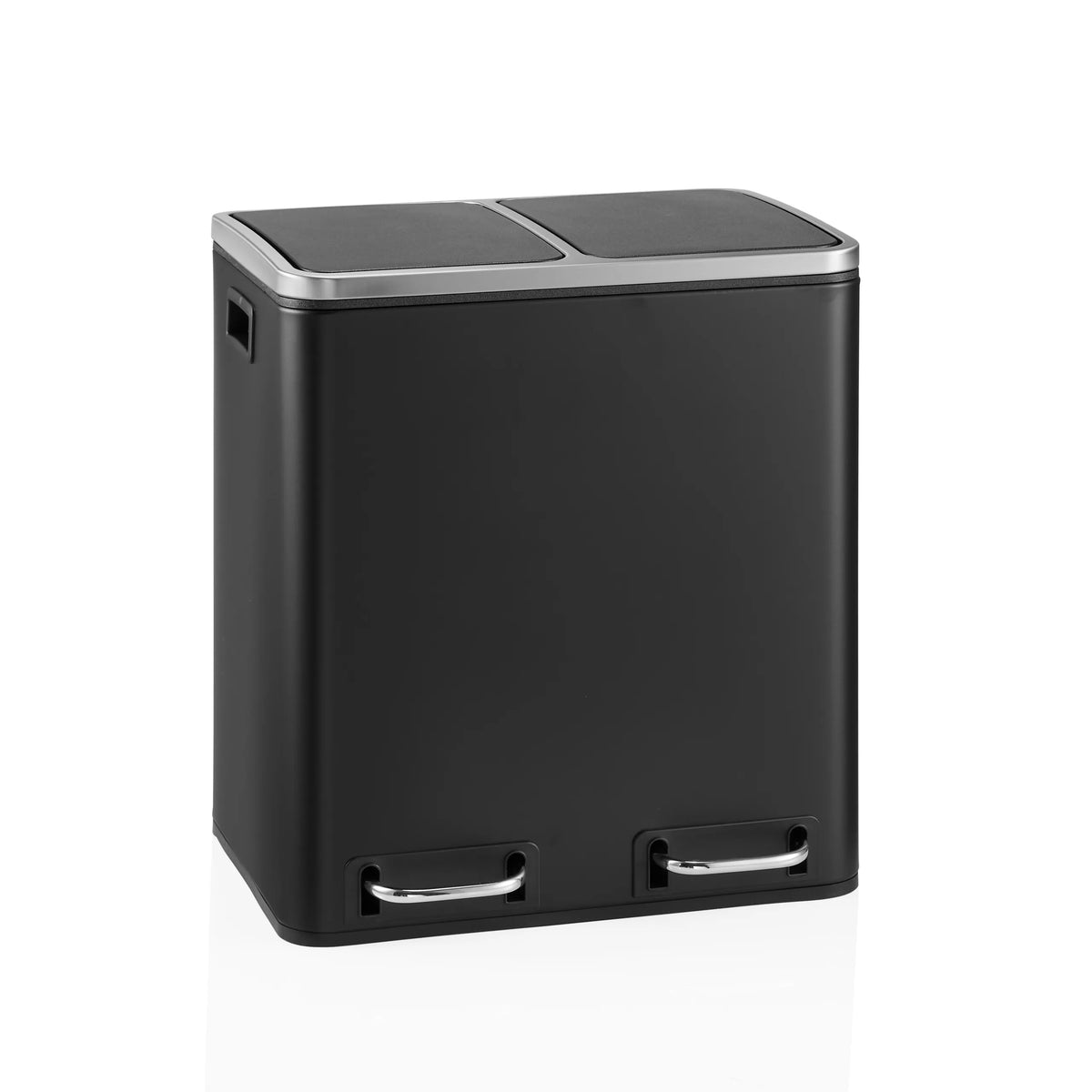 Black Wastepaper Clean 9 with two compartments, silver lid rim and two carrying handles by hjh OFFICE – 360-degree view (front view 15°)