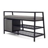 Estha Loft shoe cabinet in black and grey with a grey seating area and two mesh shelves by hjh LIVING