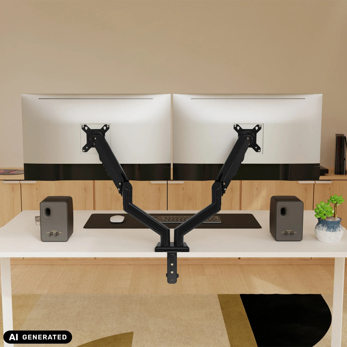 Double Ergomount GF2 monitor mount in black for two screens by hjh OFFICE (AI-generated image)