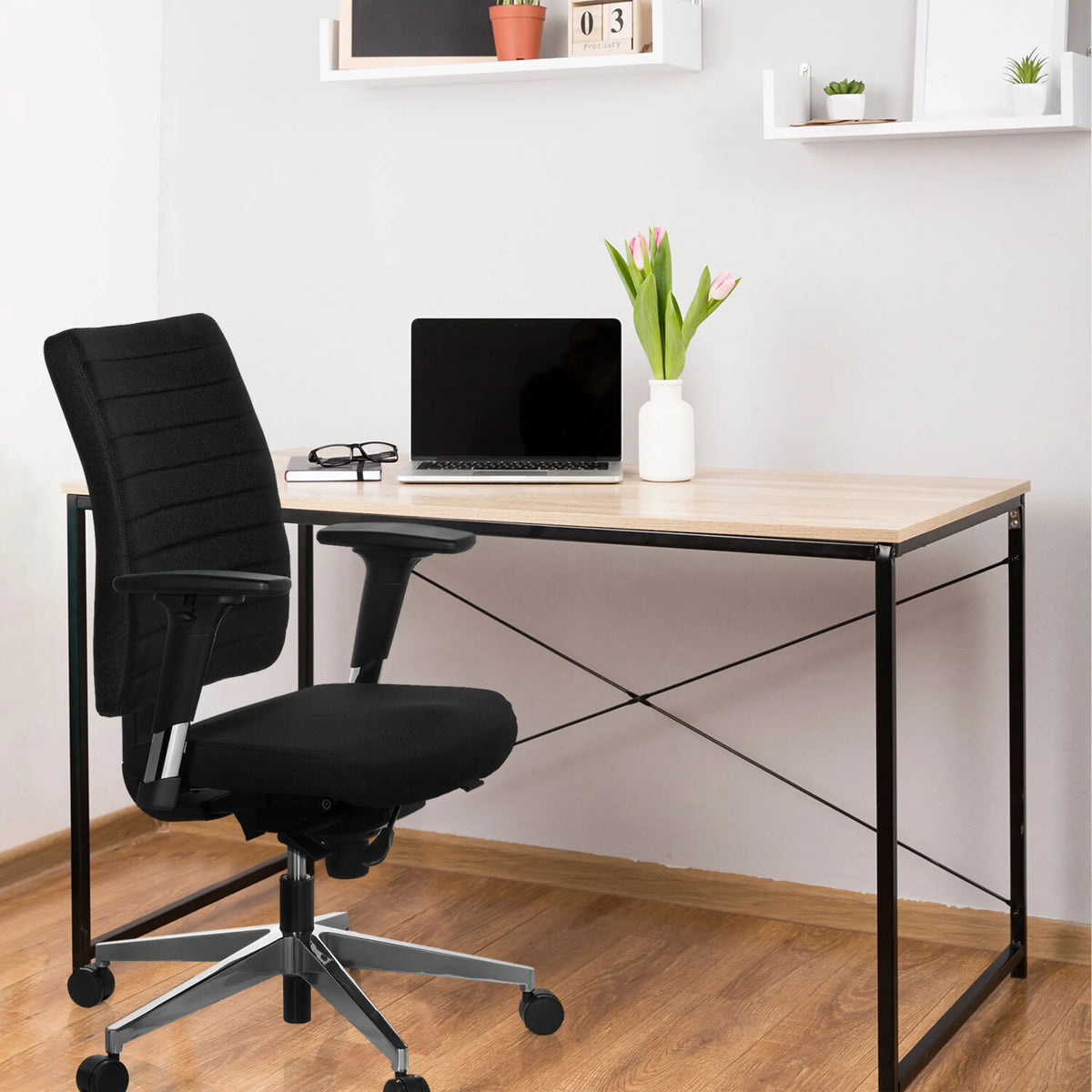 Professional Office Chair PRO-TEC 350 in black with armrests at a desk by hjh OFFICE