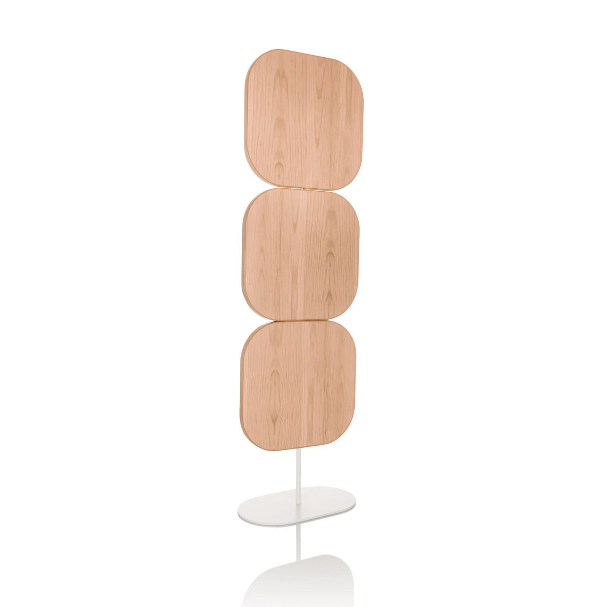 Beige Partition wall FLEXMIUT W with three square elements and a white base by hjh OFFICE – 360-degree view (front three-quarter view 27°)