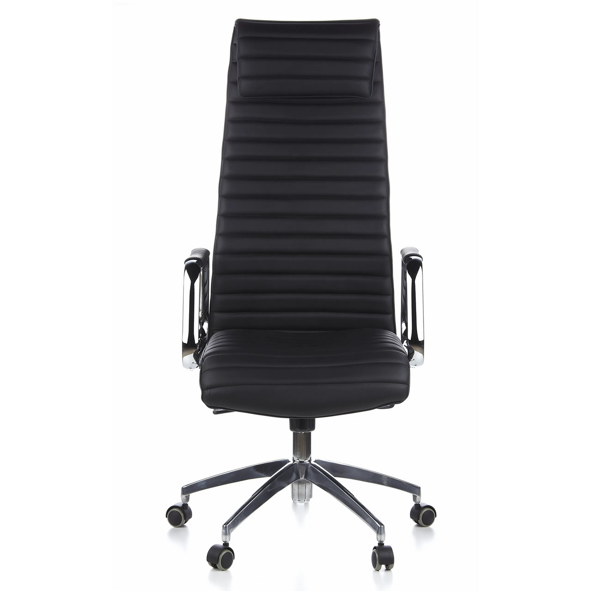 Black Luxury Executive Chair ASPERA 20 with quilted upholstery and five-caster base by hjh OFFICE – 360-degree view (front view 0°)