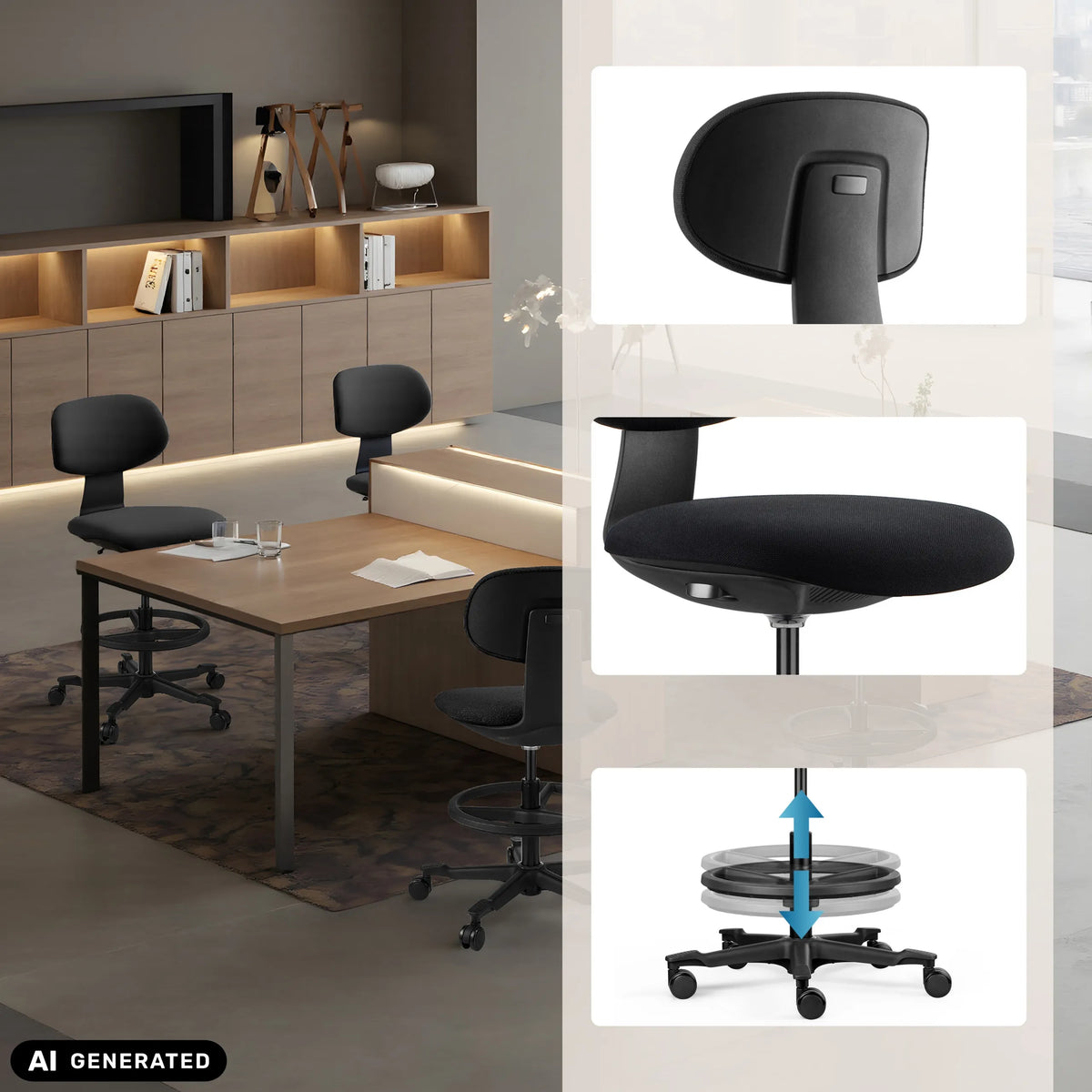 Height-adjustable WORK MF2 work chair in black with star base and castors by hjh OFFICE (AI-generated image)