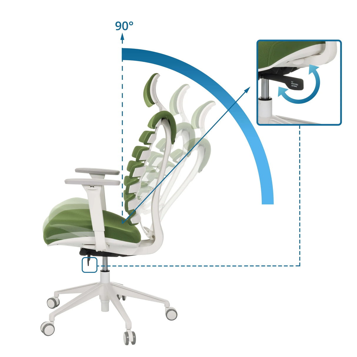 Adjustable backrest tilt angle up to 90° of the Professional Office Chair ERGO LINE W by hjh OFFICE