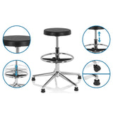 Height-adjustable swivel stool TOP WORK 14 I in black with footring and choice of glides or castors by hjh OFFICE