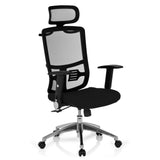 Black Professional Office Chair CAYEN with mesh back, headrest and five-caster base by hjh OFFICE – 360-degree view (front three-quarter view 40°)