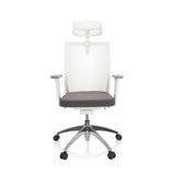 Grey and white Professional Office Chair ASPEN WHITE PRO with mesh back, headrest and five-caster base by hjh OFFICE – 360-degree view (front view 0°)