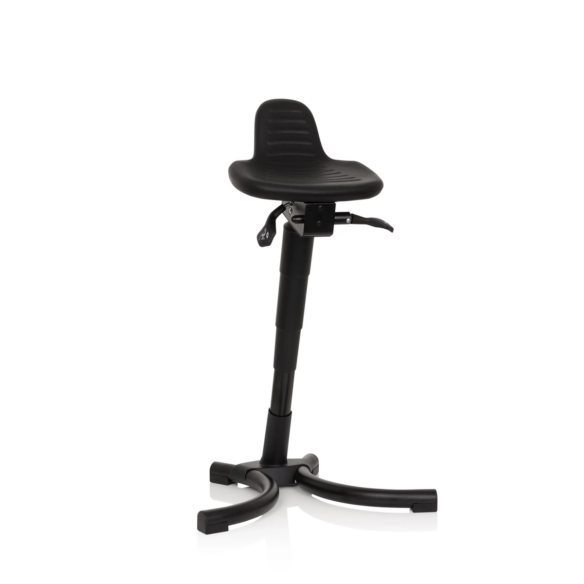 Black Standing aid TOP WORK 34 with seat, backrest and four-legged base by hjh OFFICE – 360-degree view (front view 20°)