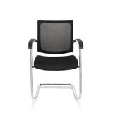 Black Cantilever chair LEVIA V with mesh back, armrests and sled base by hjh OFFICE – 360-degree view (front view 0°)