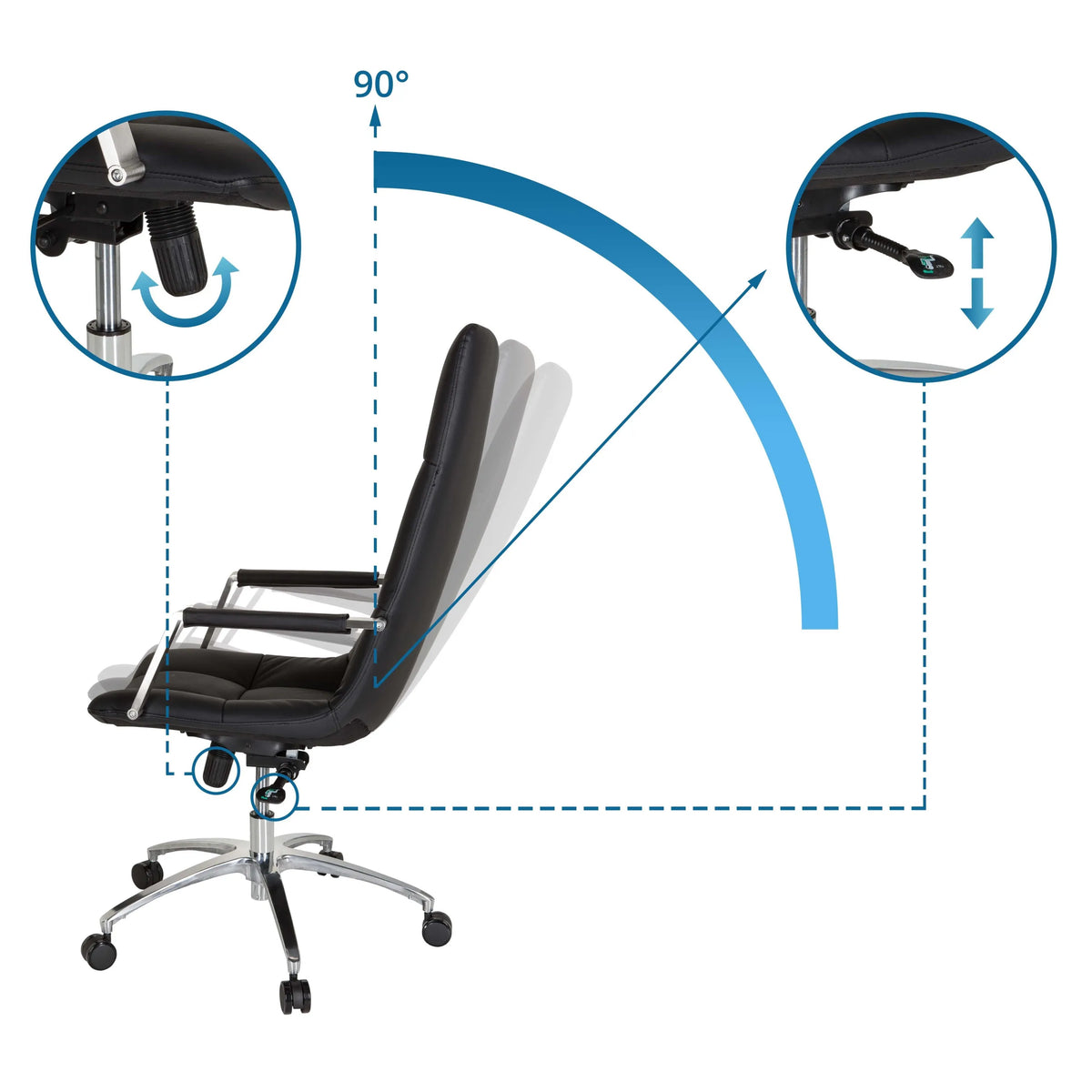 Adjustable backrest with 90° reclining angle of the SARANTO PRO Home Office Executive Chair by hjh OFFICE