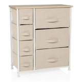 Beige Chest of drawers FOLDRESS B with seven fabric drawers and white frame by hjh LIVING – 360-degree view (front view 15°)