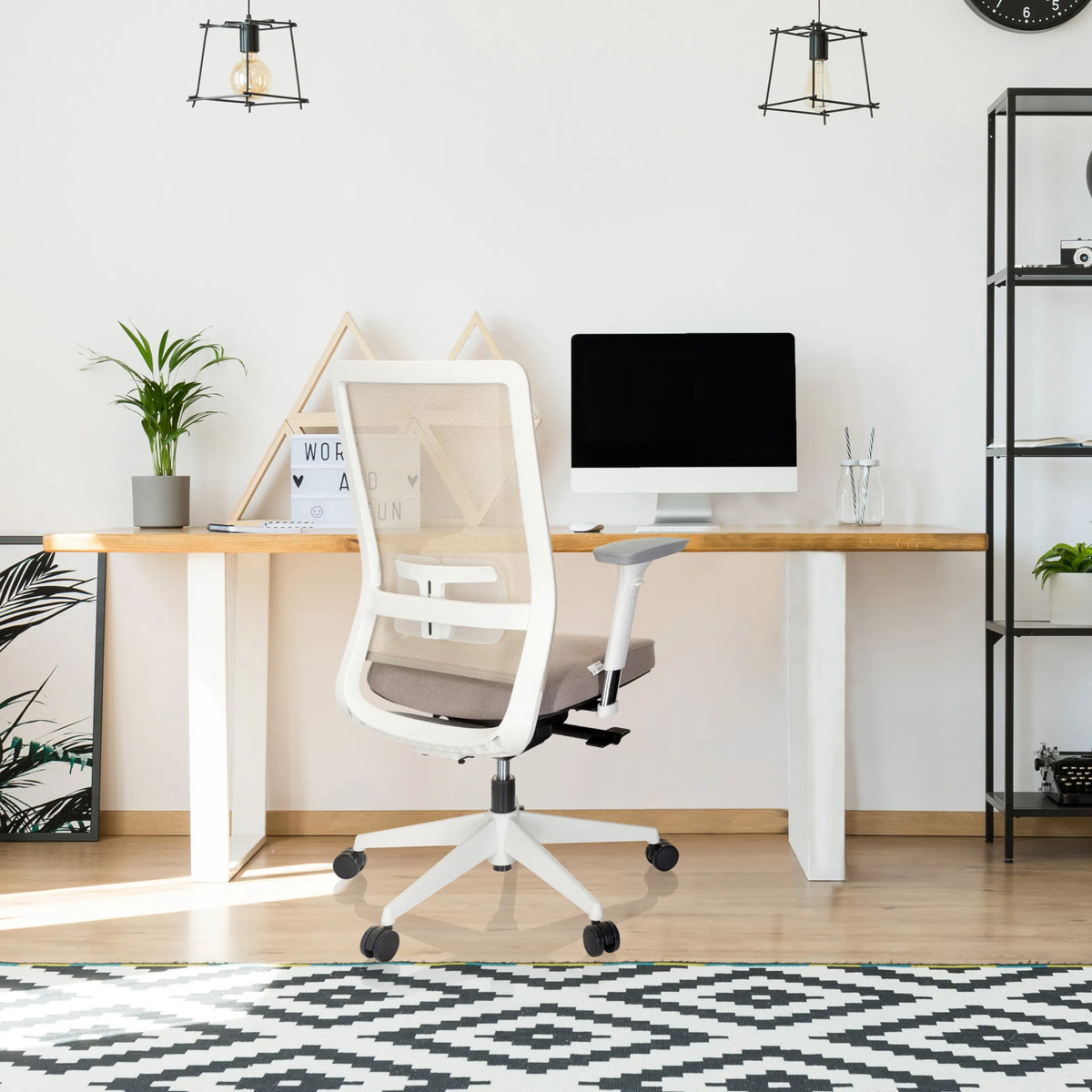 Beige Professional Office Chair PURE WHITE with mesh backrest and white armrests by hjh OFFICE