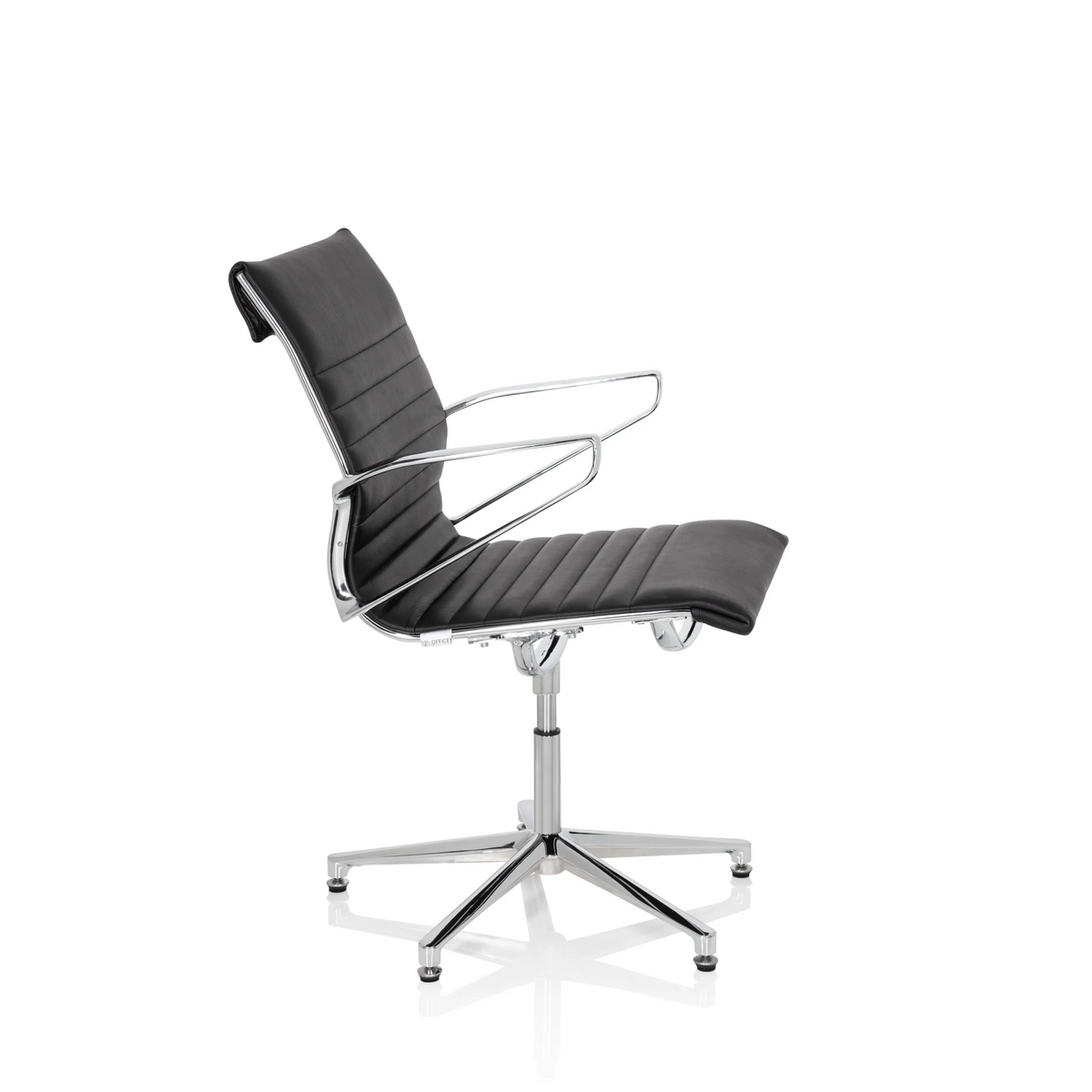 Black guest chair PARIBA V IV with quilted upholstery and five-caster base by hjh OFFICE – 360-degree view (side profile 80°)
