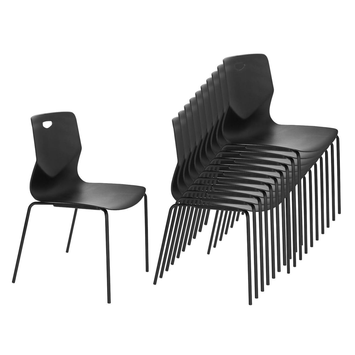 Stackable four-legged chairs T36 V in black with integrated handle opening in the backrest by hjh OFFICE