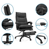 Home Office Executive Chair RELAX CL 200 in black synthetic leather with extendable footrest and detailed views by MyBuero