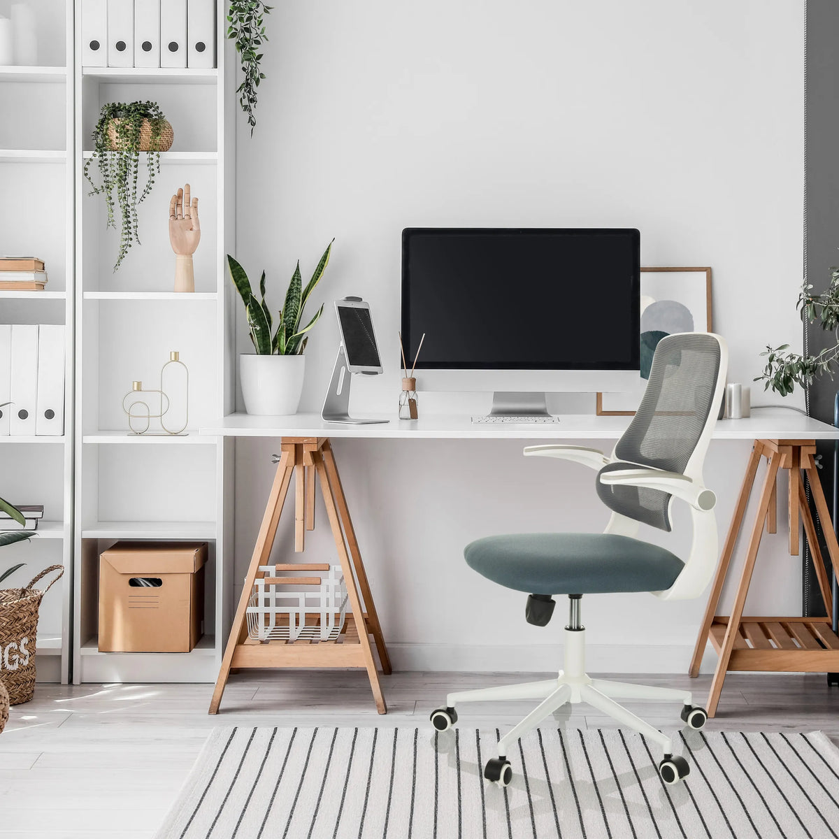 Grey Home Office Chair MIKO W ECO with mesh backrest and white armrests by hjh OFFICE