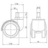 Technical drawing of the 50 mm diameter castors 5x ROLO M10/50mm by hjh OFFICE