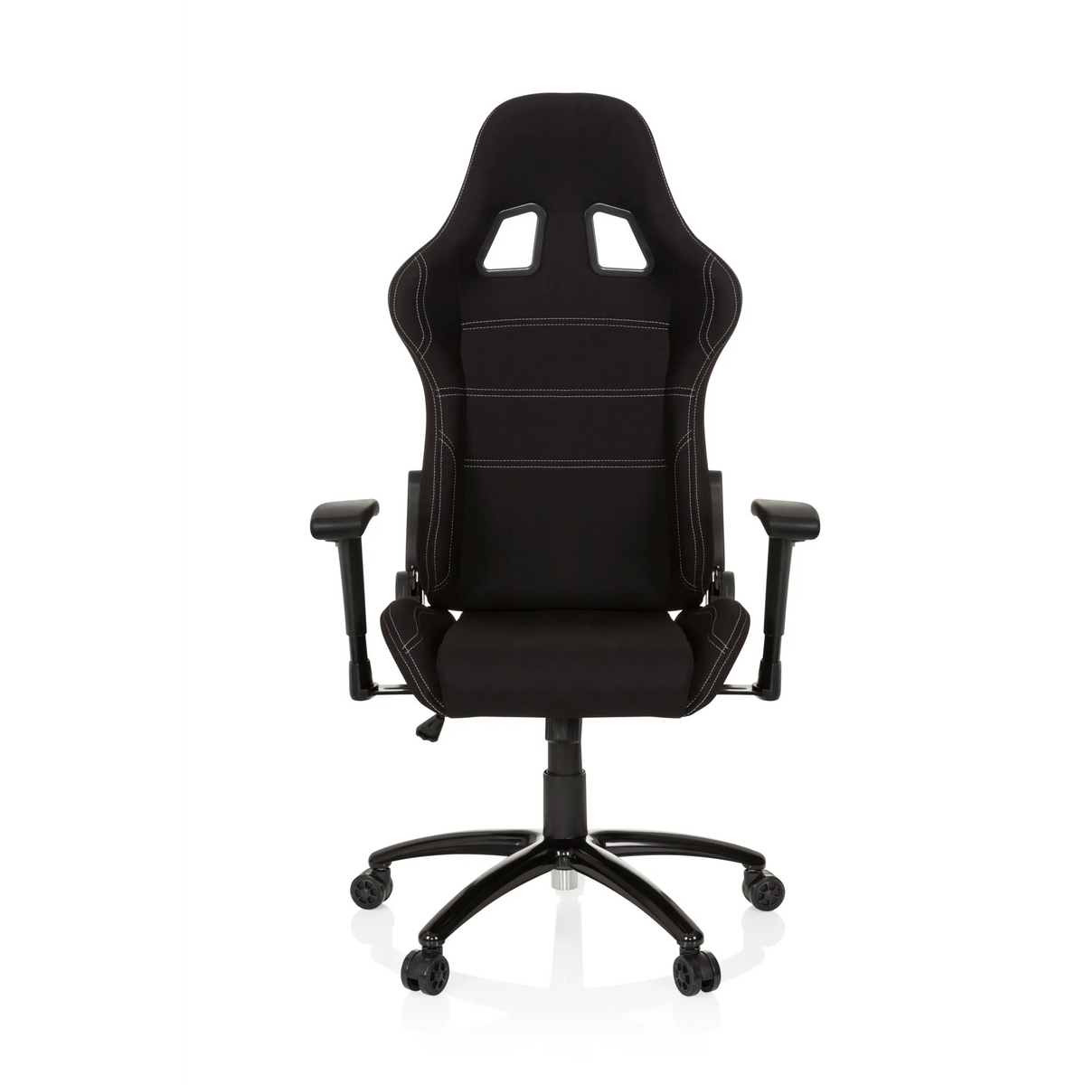 Black Gaming chair GAME FORCE with headrest, armrests and five-caster base by hjh OFFICE – 360-degree view (front view 0°)