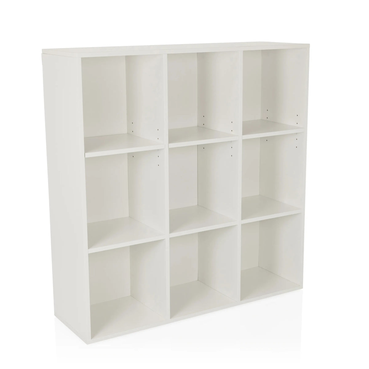 White BJORKE shelf with nine open square compartments by hjh LIVING – 360-degree view (front three-quarter view 30°)