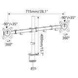 Technical drawing of the Monitor Mount Ergomount M2 with a width of 715 mm by hjh OFFICE