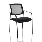 Black guest chair MEET B with mesh back, armrests and four legs by hjh OFFICE – 360-degree view (front three-quarter view 30°)