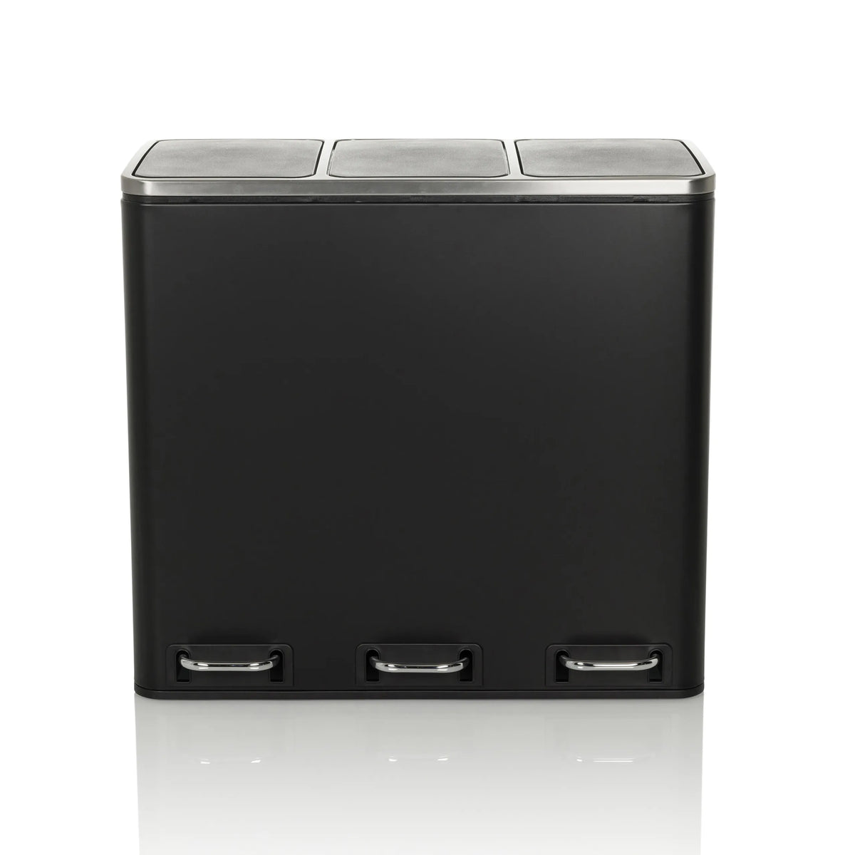 Black wastepaper Clean 9 with three compartments, silver lids and foot pedals by hjh OFFICE – 360-degree view (front view 0°)