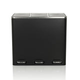 Black wastepaper Clean 9 with three compartments, silver lids and foot pedals by hjh OFFICE – 360-degree view (front view 0°)