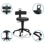 Black faux leather swivel stool TOP WORK FLEX PU with height-adjustable backrest and castors by hjh OFFICE