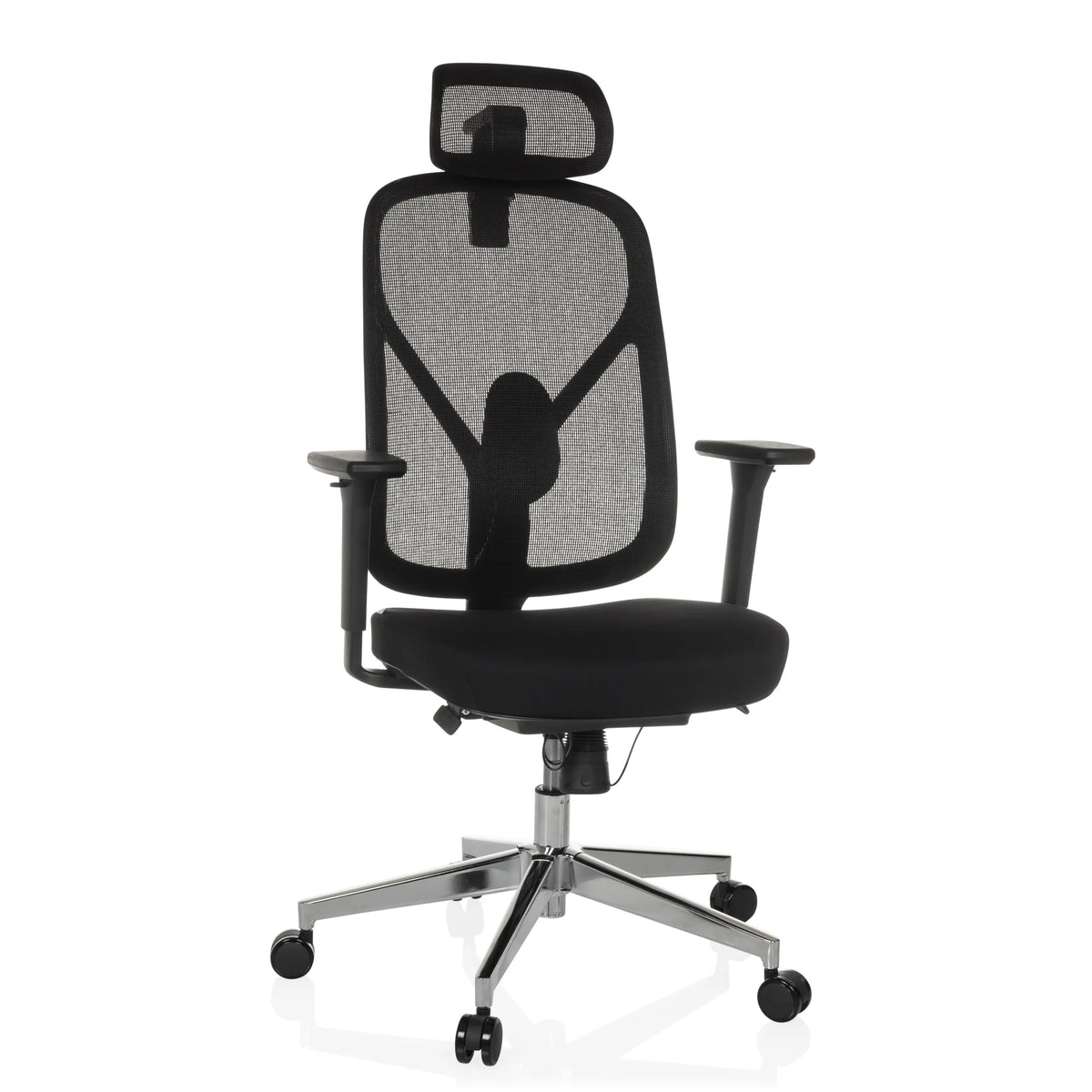 Black Professional Office Chair RALOO PRO with mesh back and five-caster base by hjh OFFICE – 360-degree view (front view 15°)