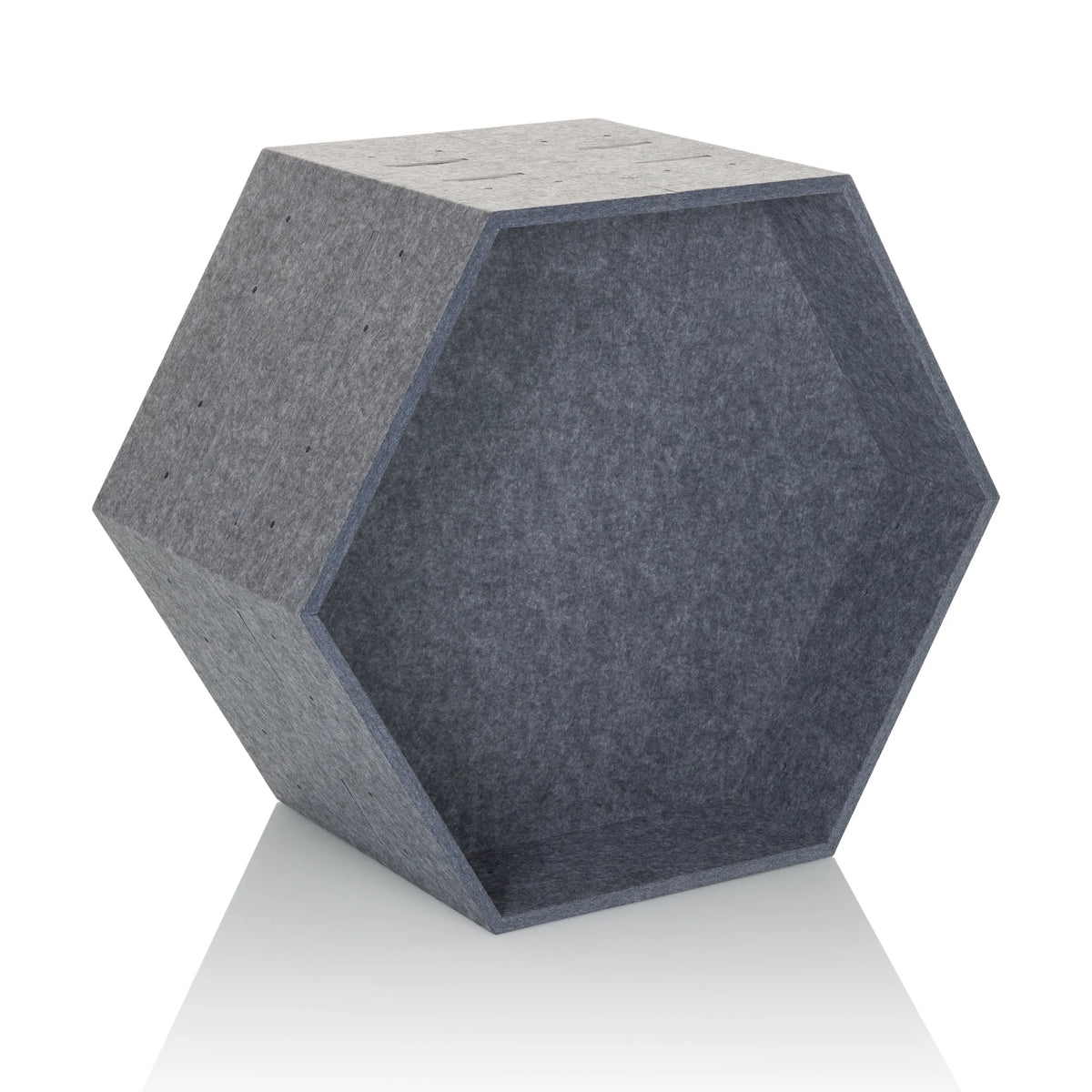 Grey hexagonal felt partition wall FLEXMIUT STORE B by hjh OFFICE – 360-degree view (front three-quarter view 30°)