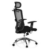 Black Professional Office Chair CAYEN with mesh back, headrest and five-caster base by hjh OFFICE – 360-degree view (rear three-quarter view 120°)