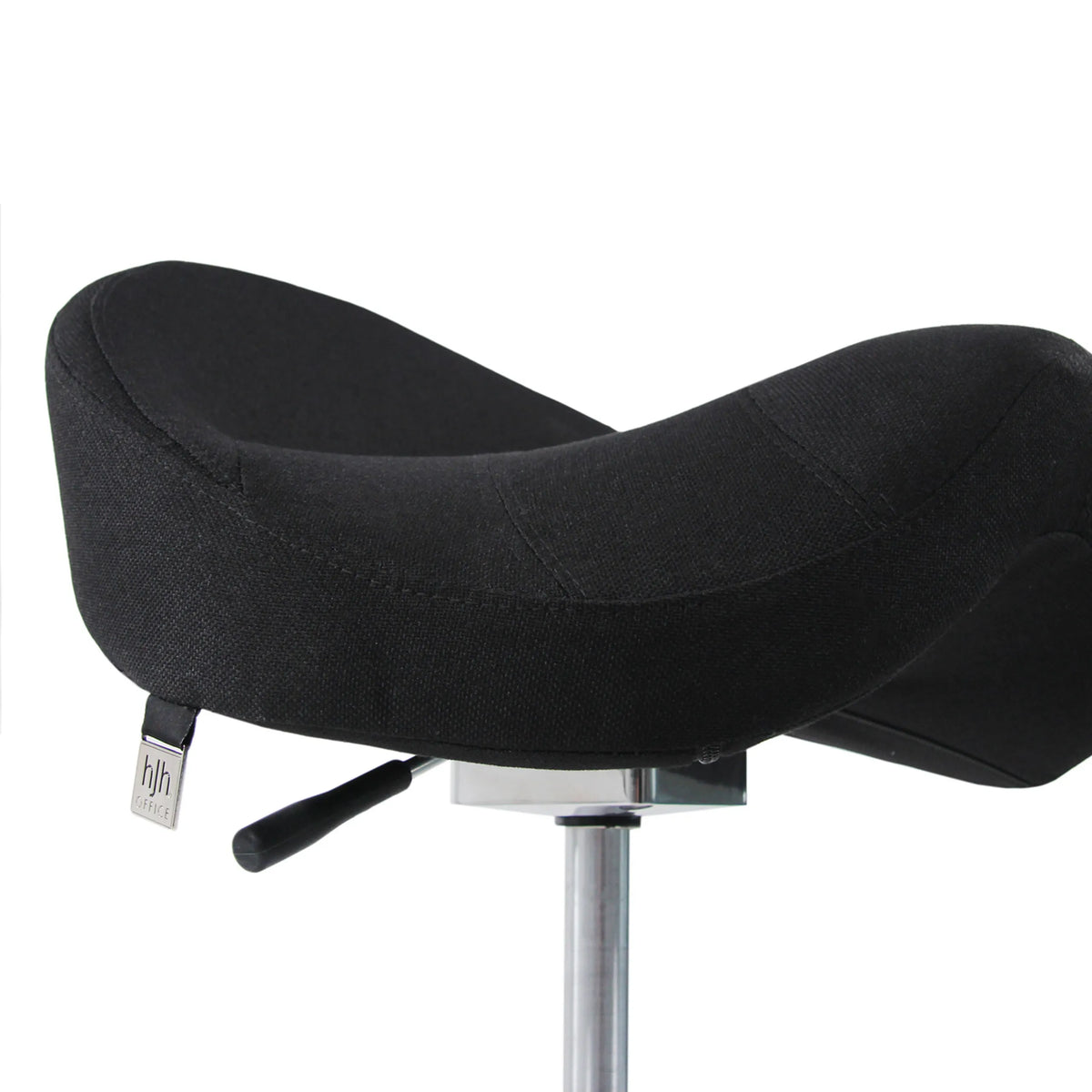 Black seat of the MOVE-TEC 3D PRO I saddle stool with chrome-plated gas spring base by hjh OFFICE