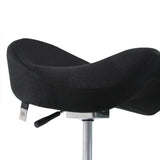 Black seat of the MOVE-TEC 3D PRO I saddle stool with chrome-plated gas spring base by hjh OFFICE