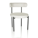 White upholstered chair TEDIO with rounded seat and backrest and black legs by hjh OFFICE – 360-degree view (front view 15°)