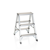 Silver Folding Ladder SOLID made of aluminium with three steps by hjh OFFICE – 360-degree view (front view 20°)