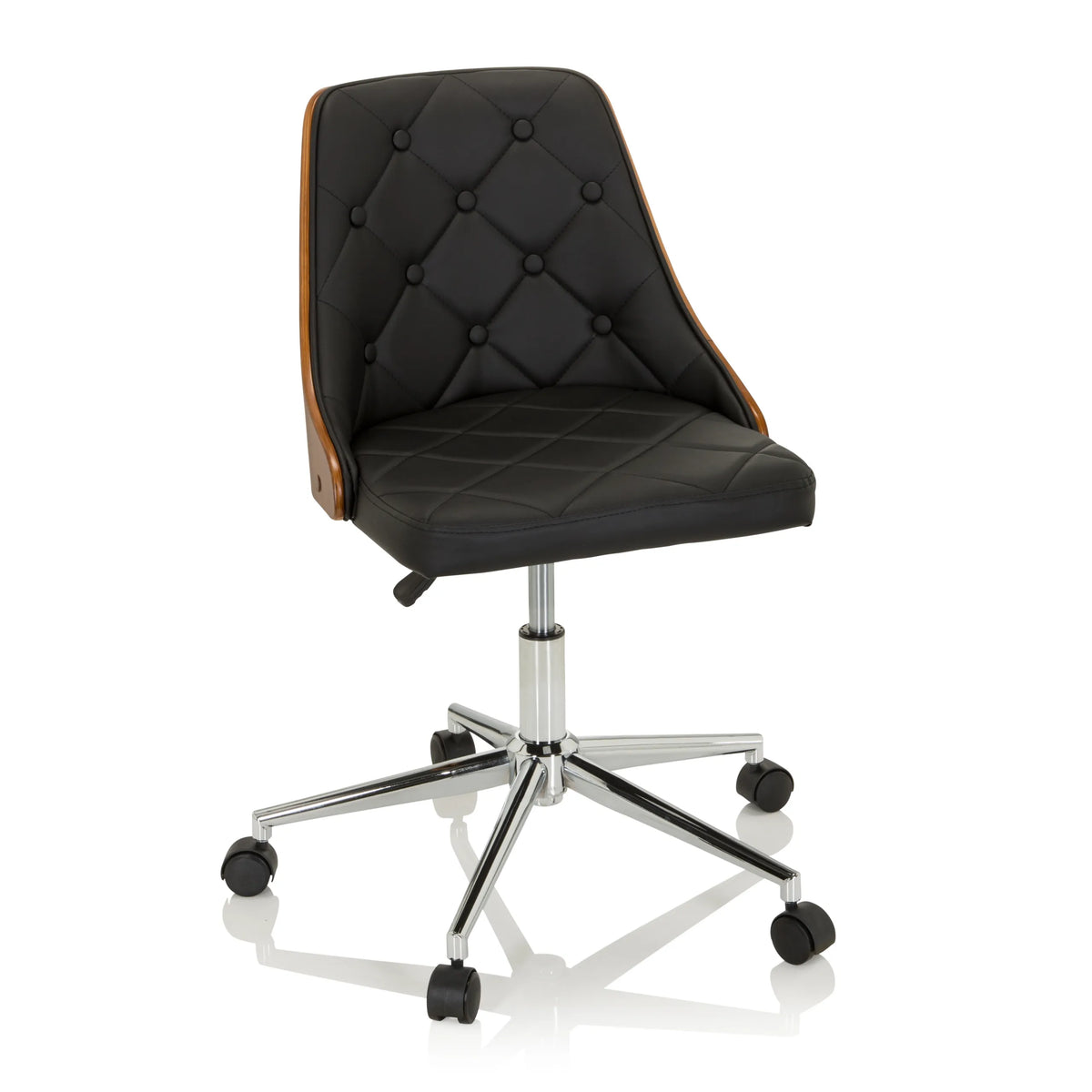 Black Home Office Chair CENCA with quilted upholstery and five-caster base by hjh OFFICE – 360-degree view (front view 20°)