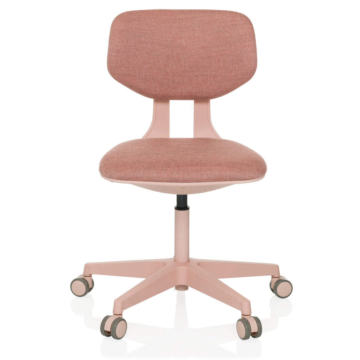 Pink Swivel Chair – Children KID COLORE with padded surfaces and five-caster base by hjh OFFICE – 360-degree view (front view 0°)