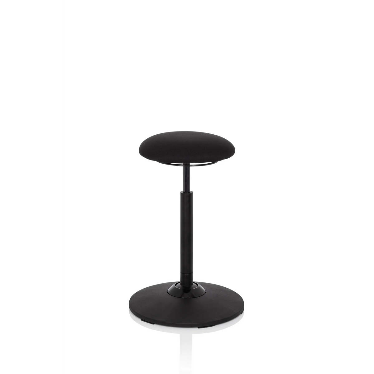 Black Standing aid BALANCE SIT with round seat cushion and circular base by hjh OFFICE – 360-degree view (front view 20°)