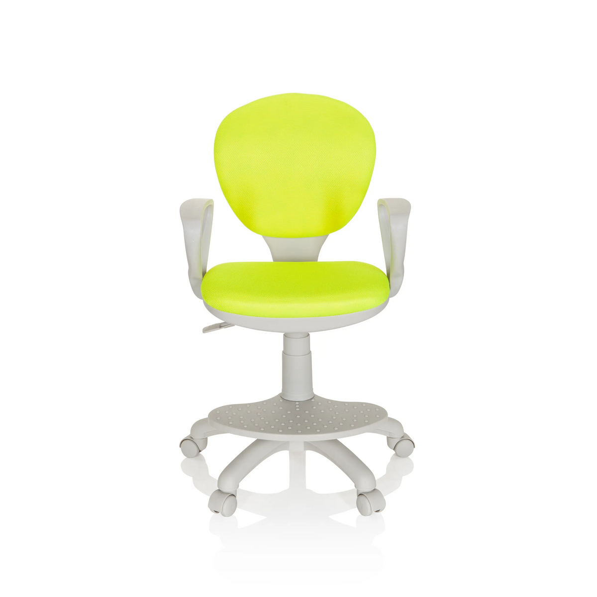 Green Swivel Chair – Children KID COLOUR G1 with grey armrests and five-caster base by hjh OFFICE – 360-degree view (front view 0°)
