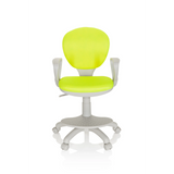 Green Swivel Chair – Children KID COLOUR G1 with grey armrests and five-caster base by hjh OFFICE – 360-degree view (front view 0°)