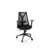 Black Home Office Chair FALUN BASIC with mesh back and five-caster base by hjh OFFICE – 360-degree view (front view 20°)