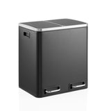Black Wastepaper Clean 9 with two compartments, silver lid rim and two carrying handles by hjh OFFICE – 360-degree view (front three-quarter view 30°)